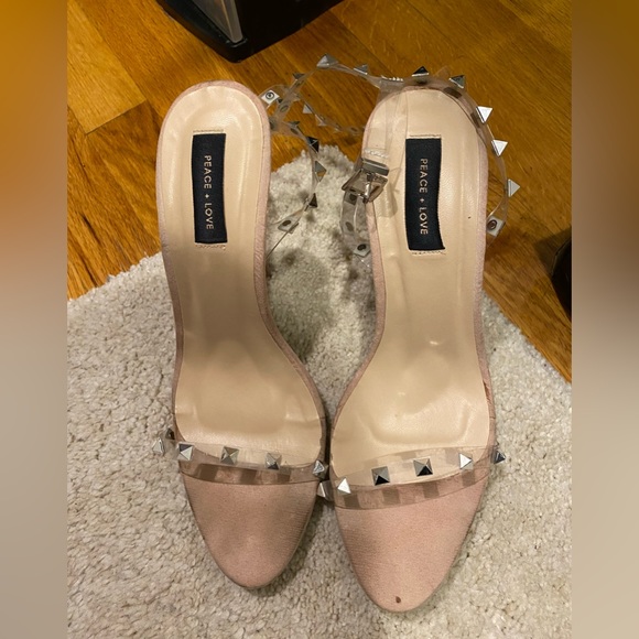 Missguided peace love studded clear pink blush sandals heels - Picture 3 of 6